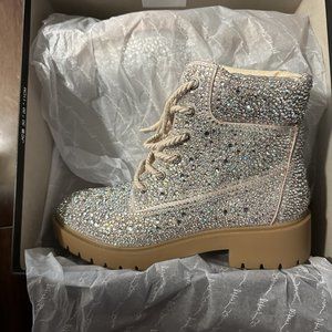 EUC Betsey Johnson Rhinestone Combat Boots